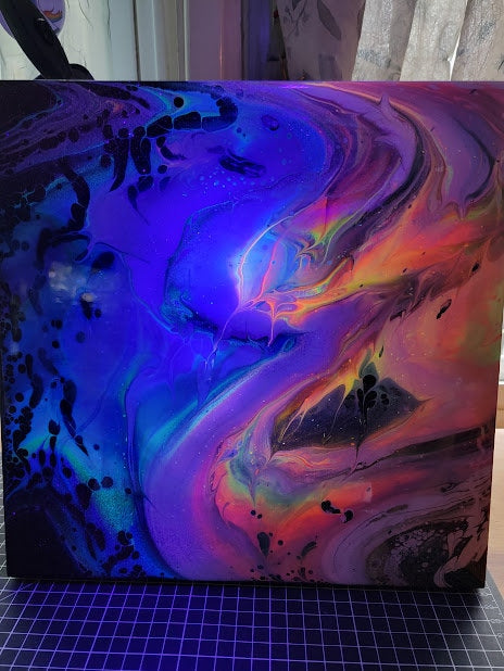 Trippin' Through the Milky Way - 12"x12" Acrylic and Resin Pour Art w/ Blacklight Effect