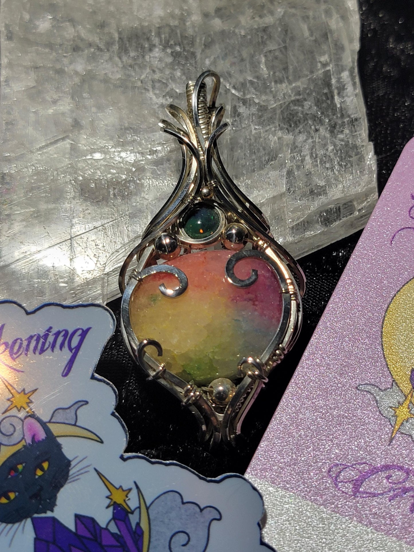 Rainbow Dyed Solar Quartz w/ Smoked Ethiopian Opal in Sterling Silver