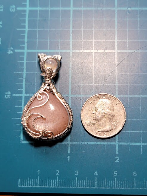 Peach Moonstone w/ Rainbow Moonstone in Sterling Silver