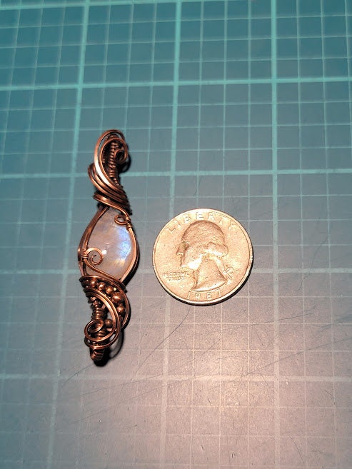 Rainbow Moonstone in Antiqued Copper Double Bail Pendant