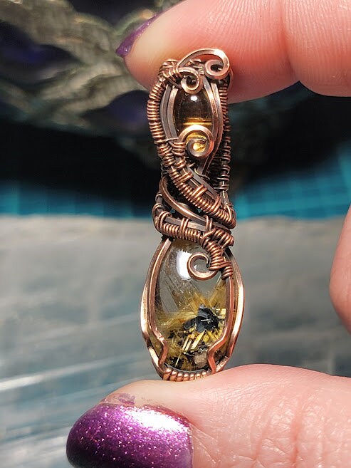 Golden Starburst Rutile Quartz w/ Citrine in Antiqued Copper