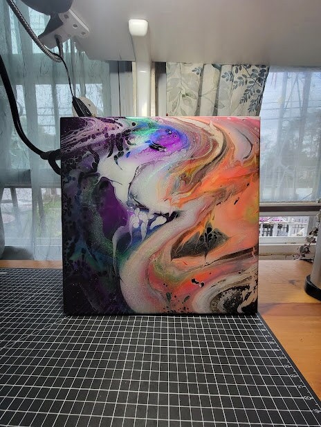 Trippin' Through the Milky Way - 12"x12" Acrylic and Resin Pour Art w/ Blacklight Effect