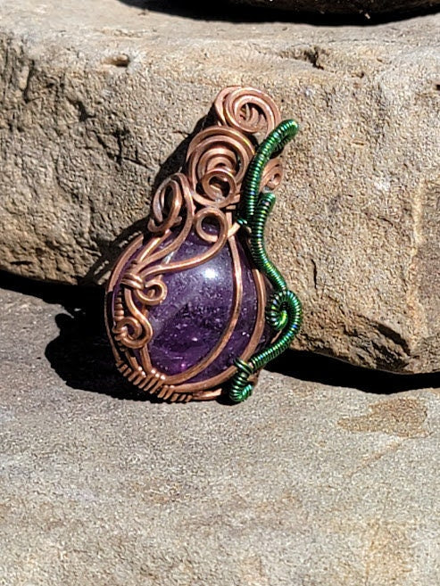 Amethyst Pumpkin Pendant in Antiqued Copper