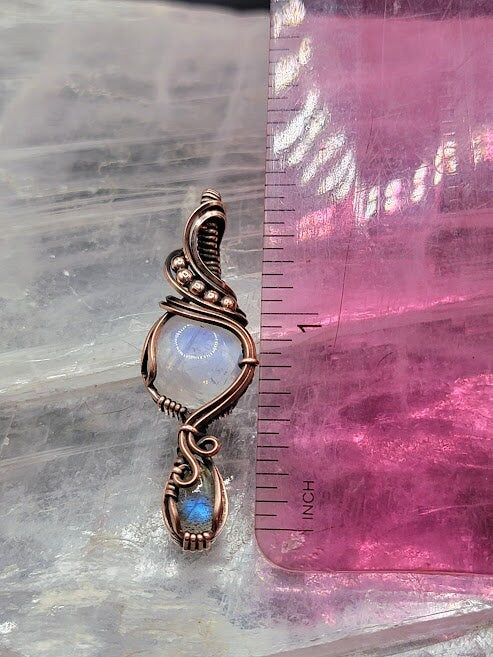 Rainbow Moonstone w/ Labradorite in Antiqued Copper
