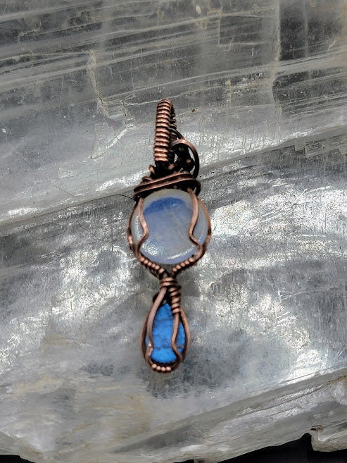 Rainbow Moonstone w/ Labradorite in Antiqued Copper