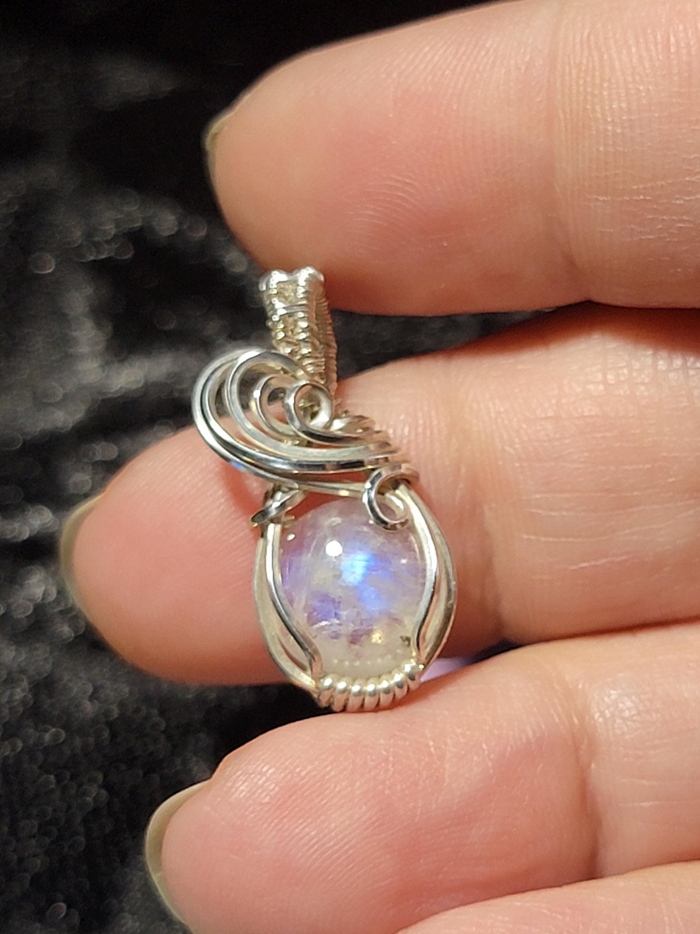 Dainty Rainbow Moonstone in .925 Sterling Silver