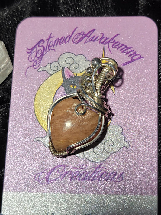 Peach Moonstone Heart in Sterling Silver