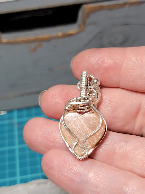 Peach Moonstone Heart in Sterling Silver
