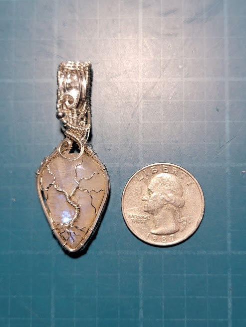 Flashy Belomorite w/Clear Quartz in Sterling Silver Tree Pendant