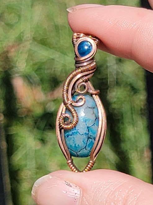 Blue Dragon Veins Agate w/ Blue Apatite in Antiqued Copper
