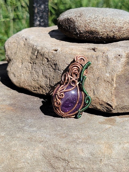 Amethyst Pumpkin Pendant in Antiqued Copper