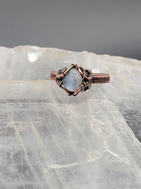 Rainbow Moonstone in Antiqued Copper Ring Size 8