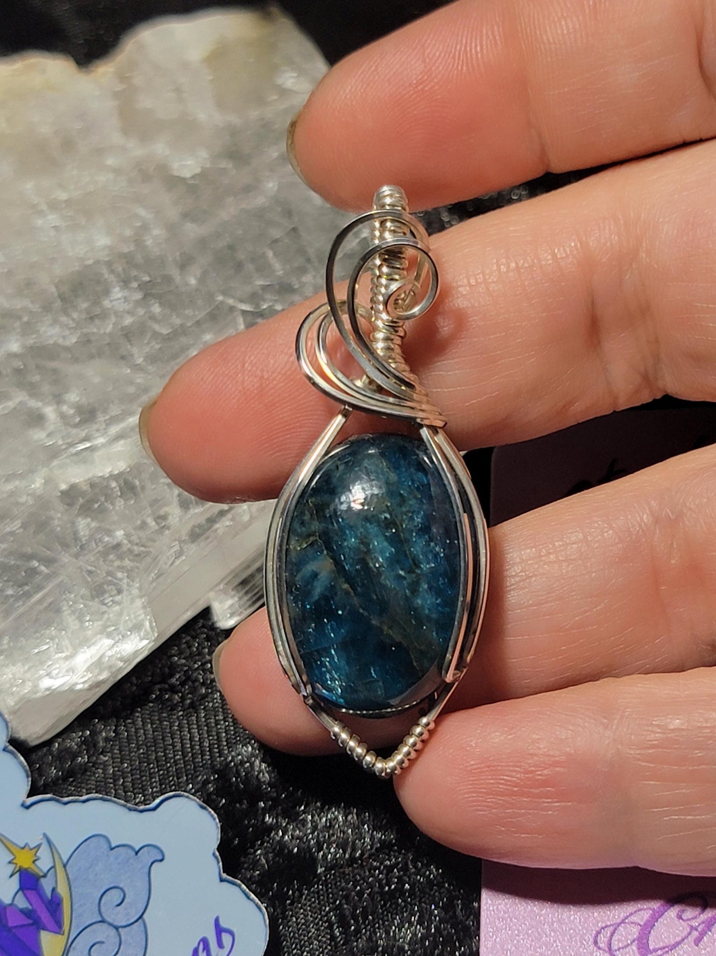 Blue Apatite in Sterling Silver Pendant