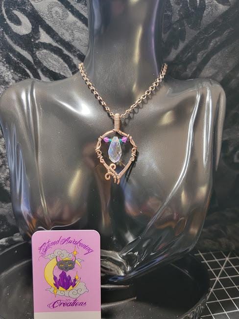 Antiqued Copper and Glass Sun-Catcher Wire Wrapped Pendant