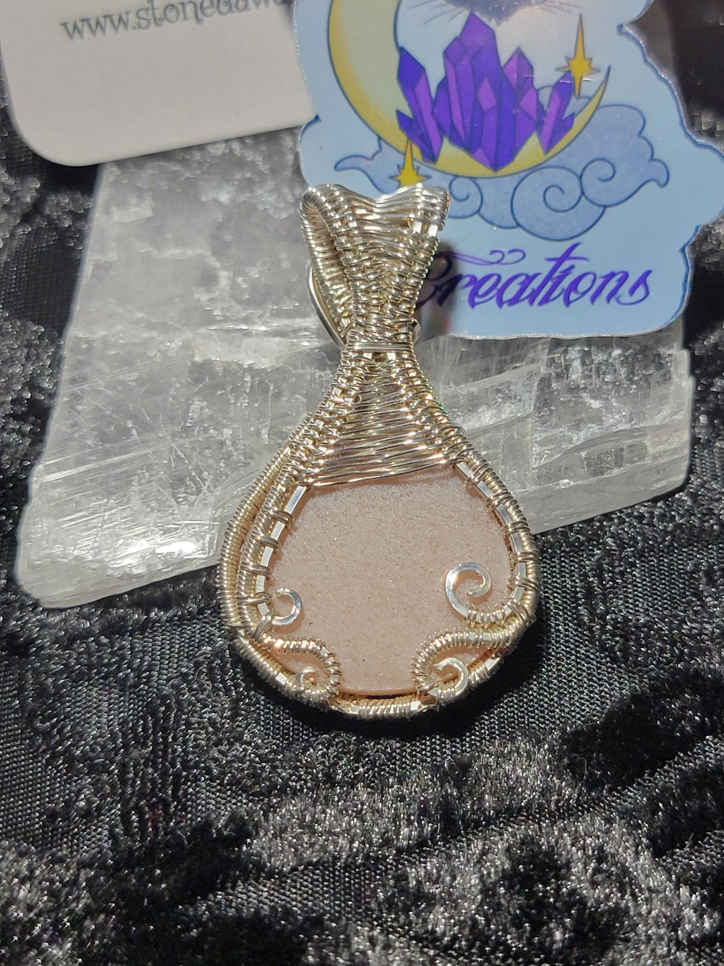 Peach Moonstone w/ Rainbow Moonstone in Sterling Silver