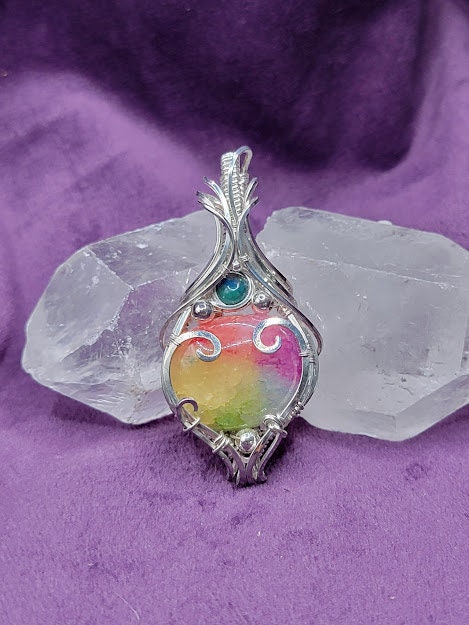 Rainbow Dyed Solar Quartz w/ Smoked Ethiopian Opal in Sterling Silver