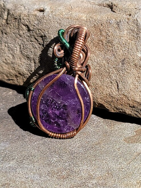 Amethyst Pumpkin Pendant in Antiqued Copper