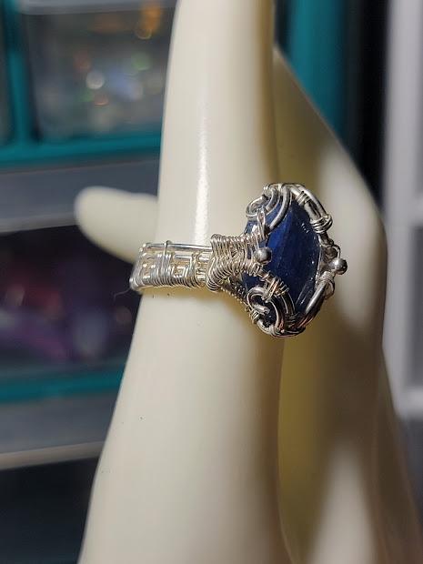 Blue Kyanite in Sterling Silver Wire Wrapped Band Size 7