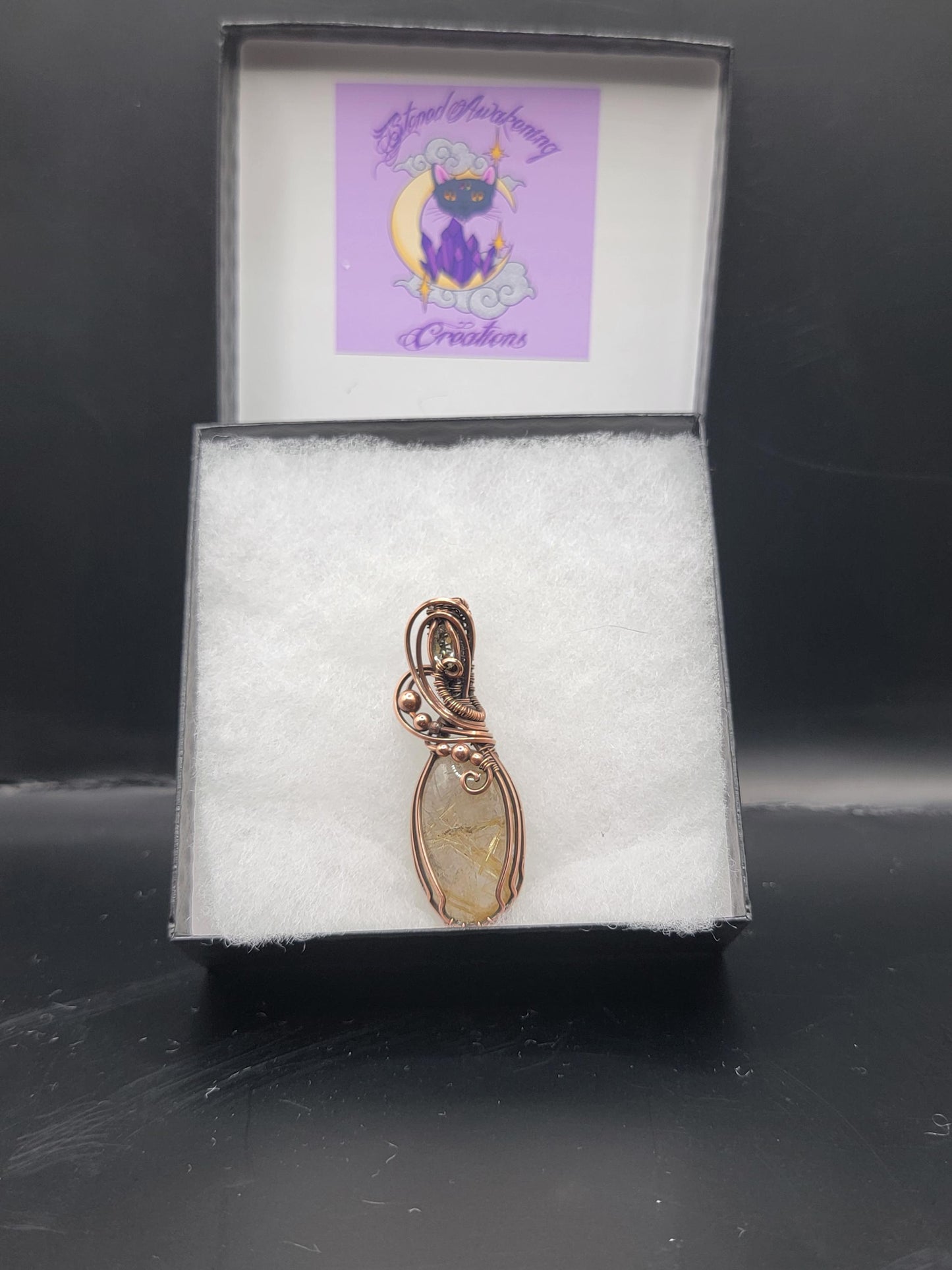 Rutilated Quartz w/ Faceted Lemon Quartz in Antiqued Copper
