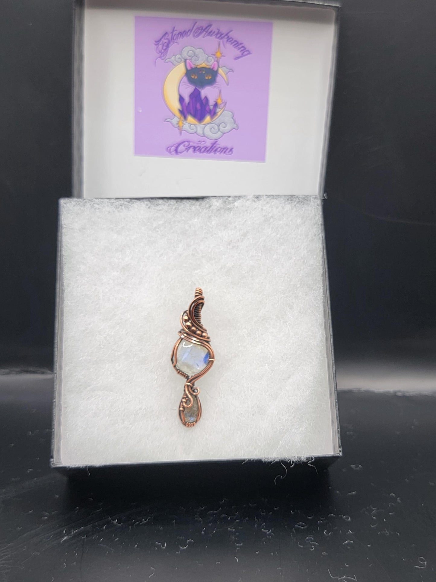 Rainbow Moonstone w/ Labradorite in Antiqued Copper