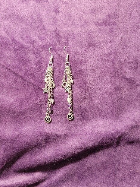 Dangly Celestial Earrings on Silver Plated Wire & Chain
