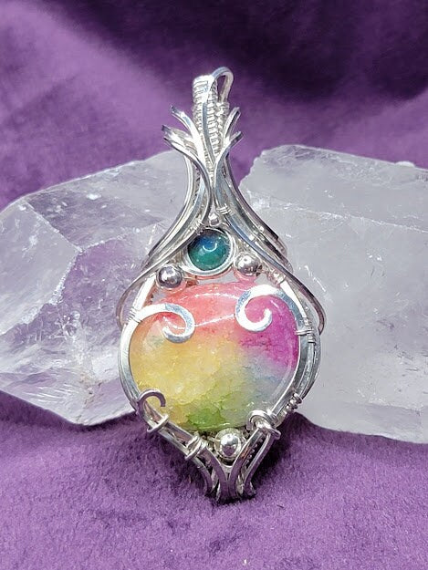 Rainbow Dyed Solar Quartz w/ Smoked Ethiopian Opal in Sterling Silver