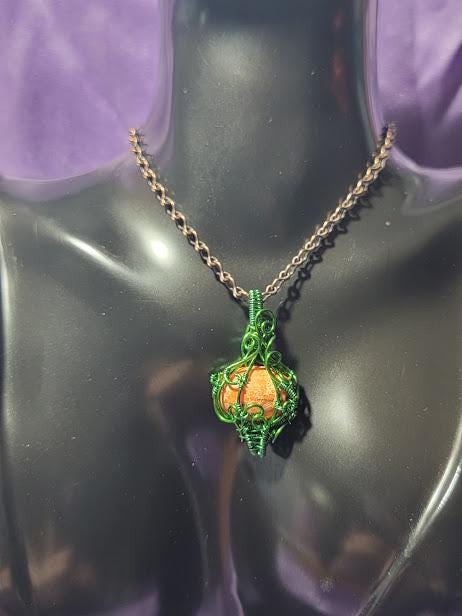 Regalite Pumpkin Pendant in Green Craft Wire
