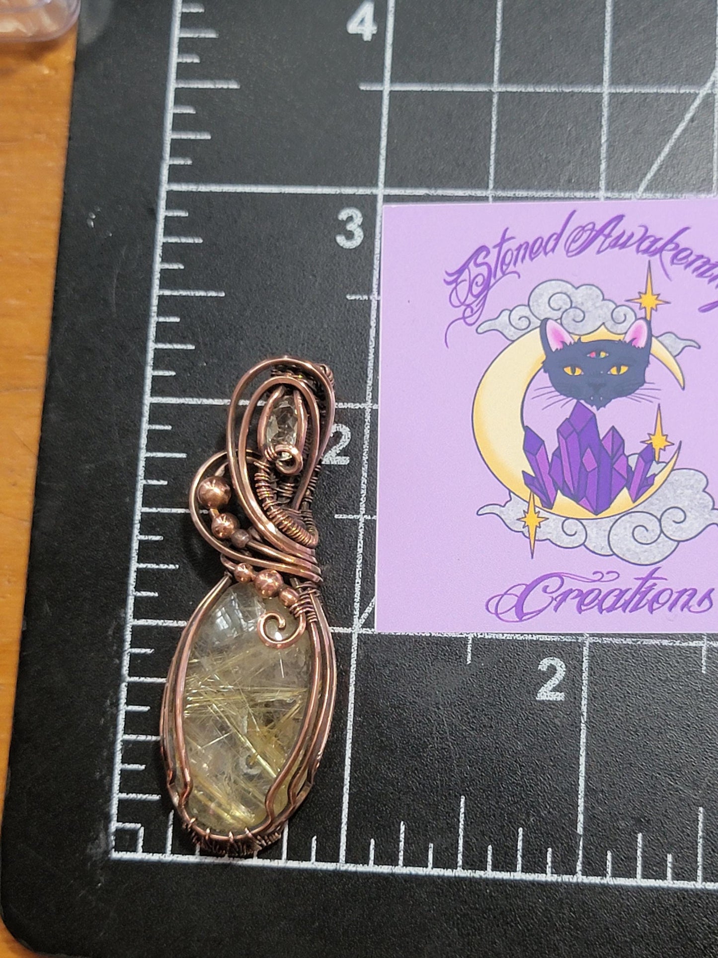 Rutilated Quartz w/ Faceted Lemon Quartz in Antiqued Copper