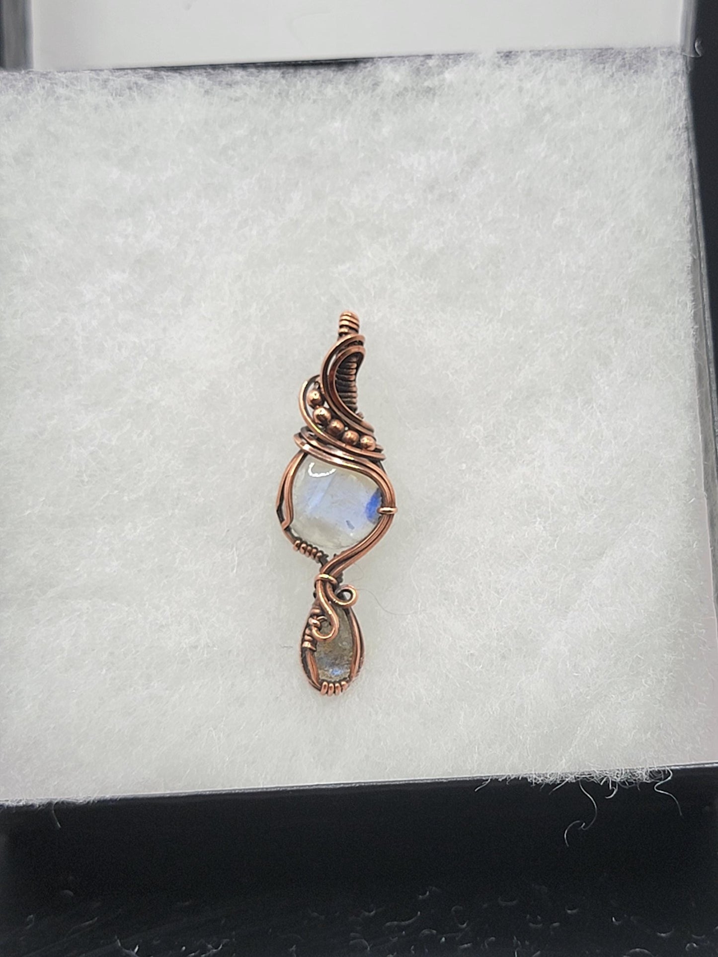 Rainbow Moonstone w/ Labradorite in Antiqued Copper