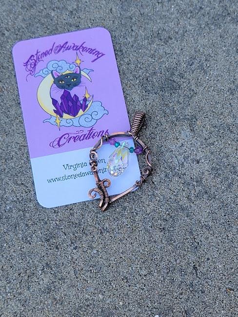 Antiqued Copper and Glass Sun-Catcher Wire Wrapped Pendant