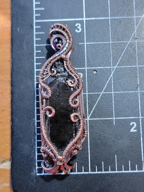 Divine Intuition Talisman - Raw Smoky Quartz Point w/ Genuine Rough Moldavite Chunk & Smooth Amethyst in Antiqued Copper Pendant