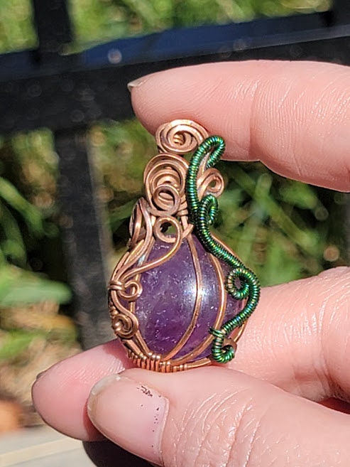 Amethyst Pumpkin Pendant in Antiqued Copper