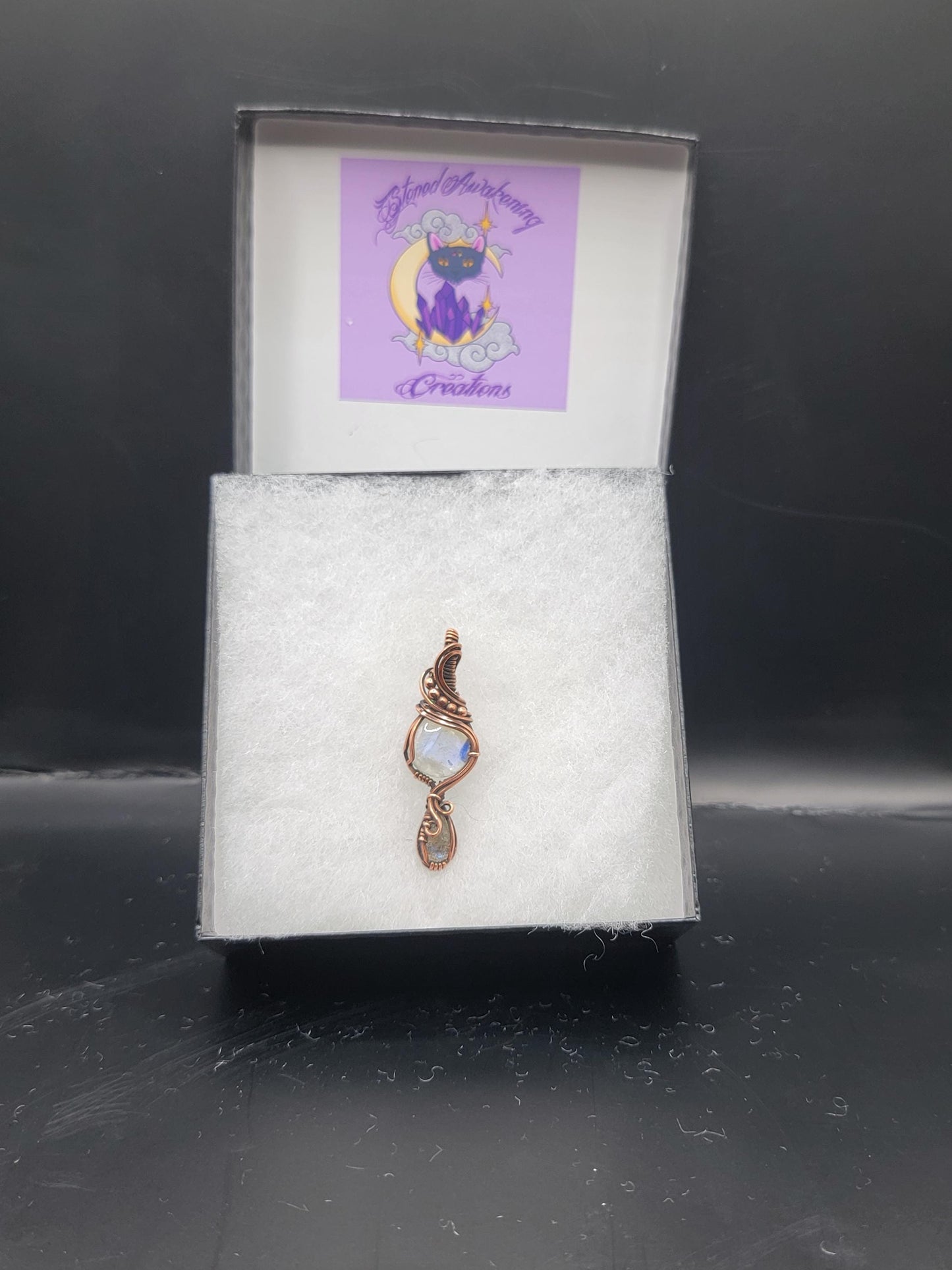 Rainbow Moonstone w/ Labradorite in Antiqued Copper