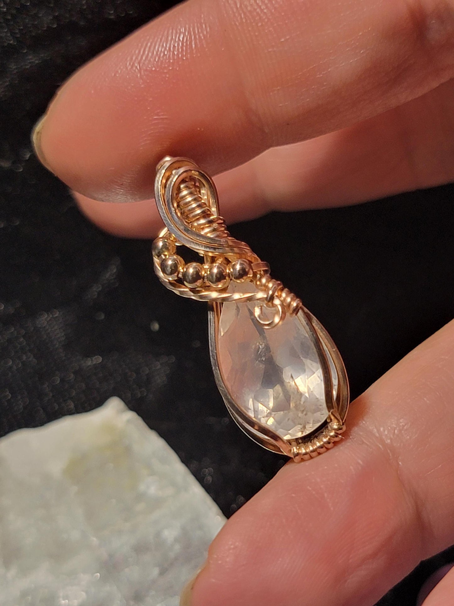 Faceted Rose Quartz in 14k Rose Gold Filled Wire