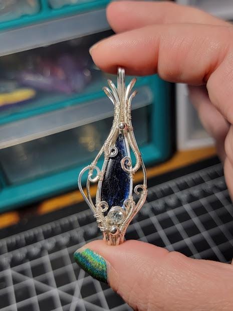 Blue Kyanite with Sky Blue Topaz in Sterling Silver Wire Wrapped Pendant
