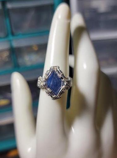 Blue Kyanite in Sterling Silver Wire Wrapped Band Size 7