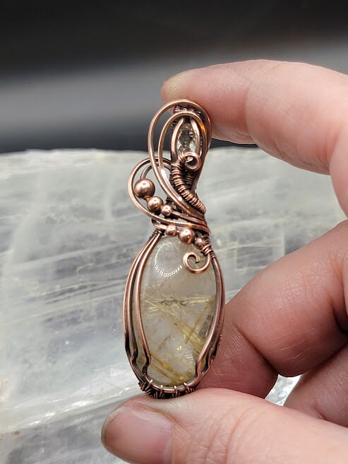 Rutilated Quartz w/ Faceted Lemon Quartz in Antiqued Copper