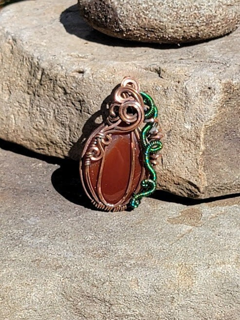 Red Agate Pumpkin in Antiqued Copper