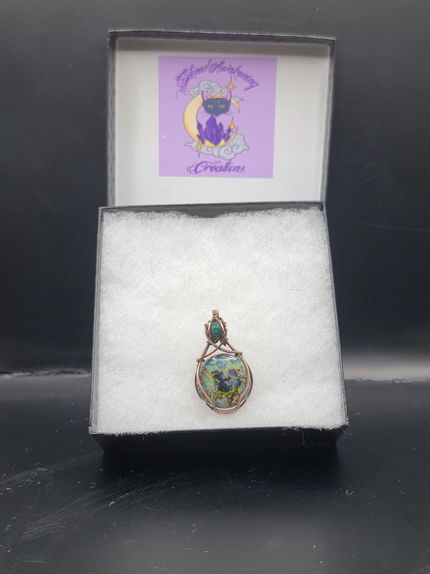 Sterling Opal w/ Black Ethiopian Opal in Antiqued Copper