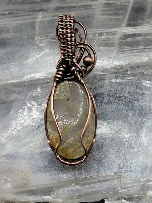 Rutilated Quartz w/ Faceted Lemon Quartz in Antiqued Copper