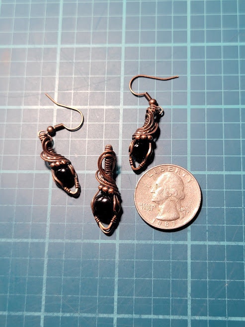 Black Onyx in Antiqued Copper Pendant & Earring Set
