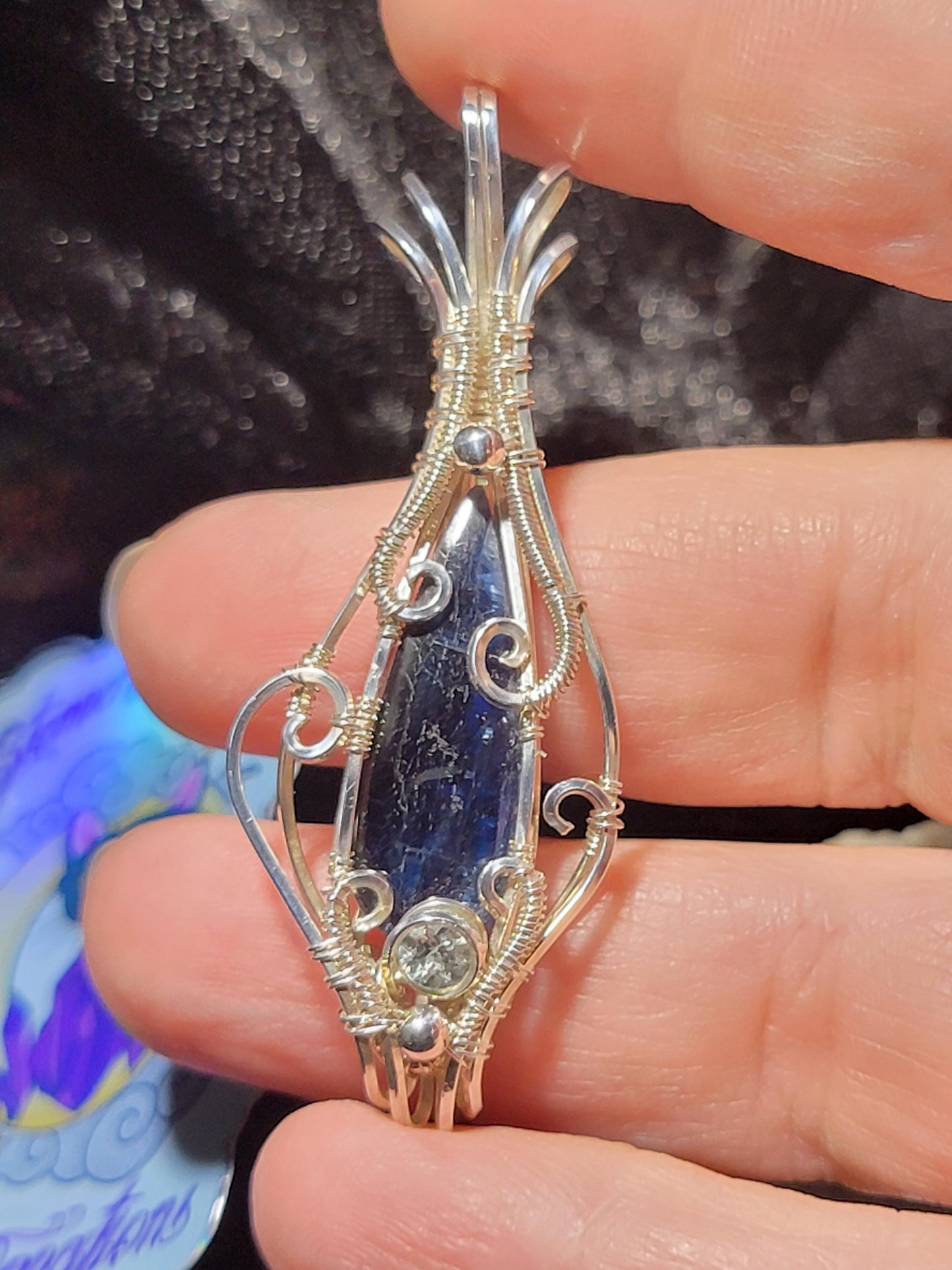 Blue Kyanite with Sky Blue Topaz in Sterling Silver Wire Wrapped Pendant
