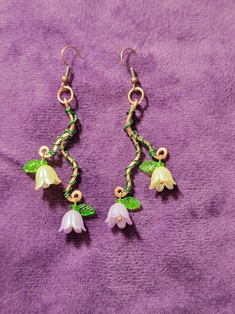 Dangly Acrylic Lily of the Valley Earrings on Copper Wire
