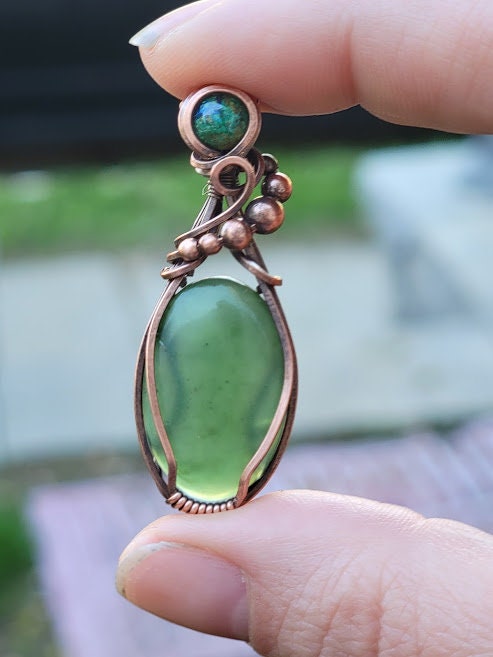 Serpentine w/ Azurmalachite in Antiqued Copper