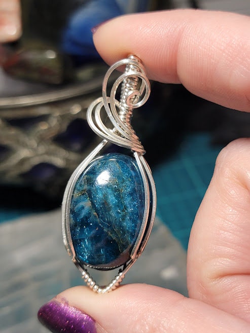 Blue Apatite in Sterling Silver Pendant