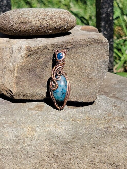 Blue Dragon Veins Agate w/ Blue Apatite in Antiqued Copper