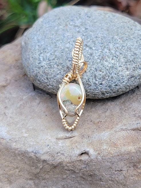 Natural Ethiopian Opal w/ Quarry Inlay in 14k Gold Filled